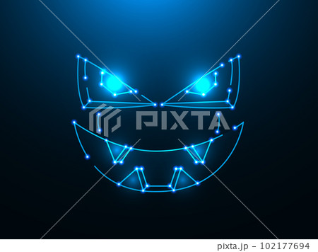 Polygonal vector angry face made of lines and dots on a dark blue background. Polygonal vector angry face made of lines and dots on a dark blue background. 102177694