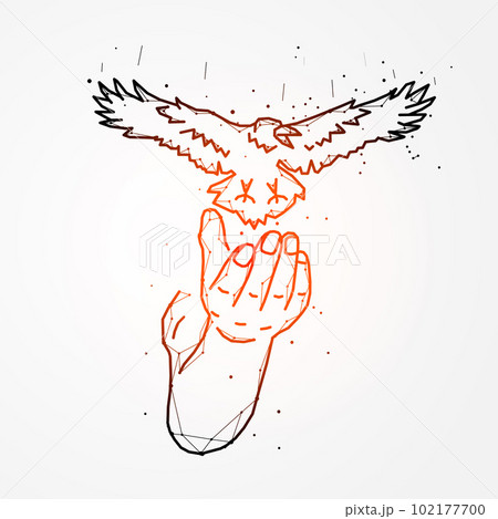 Polygonal vector illustration of a hand and a bird. Abstract concept symbolizing freedom. 102177700