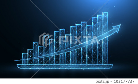 Polygonal vector illustration of analytical graphics on a dark blue background. Polygonal vector illustration of analytical graphics on a dark blue background. 102177737