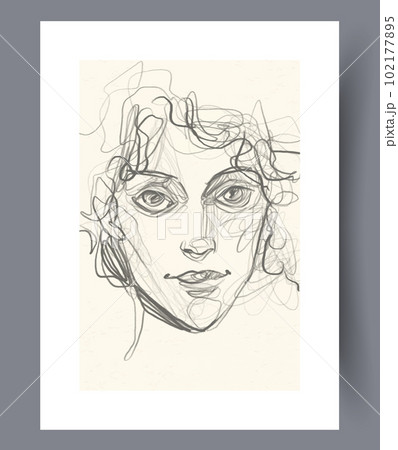 Portrait woman pencil face wall art printのイラスト素材 [102177895] - PIXTA