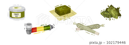 Cannabis Product with Salve, Smoking Pipe, Soap and Dried Herb Vector Set Cannabis Product with Salve, Smoking Pipe, Soap and Dried Herb Vector Set 102179446