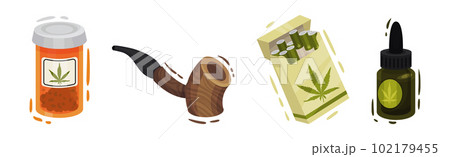 Cannabis Product with Oil, Medicine, Cigarette Pack and Smoking Pipe Vector Set Cannabis Product with Oil, Medicine, Cigarette Pack and Smoking Pipe Vector Set 102179455