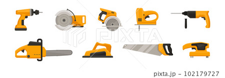Yellow Power Tools for Carpentry Work Vector Set 102179727
