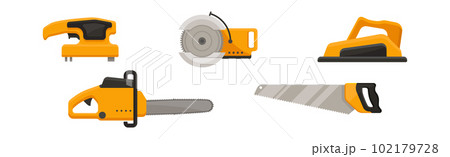 Yellow Power Tools for Carpentry Work Vector Set 102179728