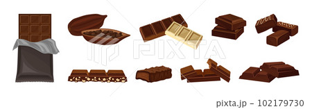 Parts of Chocolate Bar or Candy Bar as Confection of Rectangular Form Vector Set 102179730