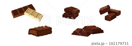 Parts of Chocolate Bar or Candy Bar as Confection of Rectangular Form Vector Set 102179731