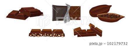 Parts of Chocolate Bar or Candy Bar as Confection of Rectangular Form Vector Set 102179732