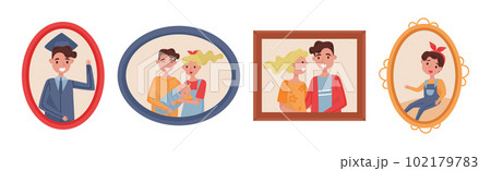 Family Portraits in Frames with Smiling Man and Woman Vector Set Family Portraits in Frames with Smiling Man and Woman Vector Set 102179783
