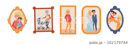 Family Portraits in Frames with Smiling Man and Woman Vector Set Family Portraits in Frames with Smiling Man and Woman Vector Set 102179784