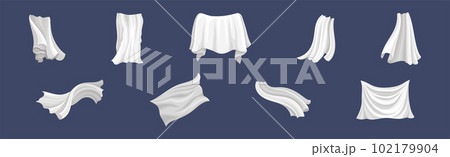 Fluttering White Cloth or Fabric Isolated on Blue Background Vector Set Fluttering White Cloth or Fabric Isolated on Blue Background Vector Set 102179904
