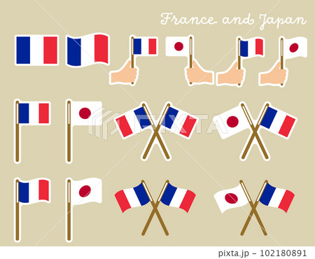 フランスと日本の国旗のイラストセット(アイコン風、白ふちあり) フランスと日本の国旗のイラストセット(アイコン風、白ふちあり) 102180891