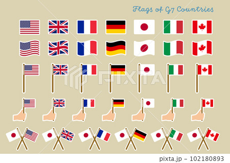 G7サミット参加国の国旗セット（白フチつき）