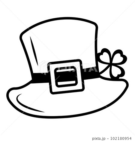 Festive Hat with clover for Patrick's Day, black outline in doodle style 102180954