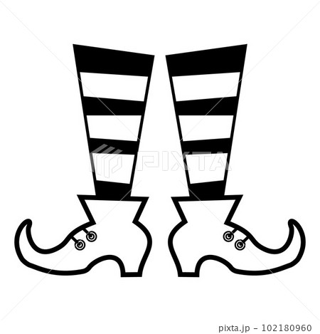 witch's feet in stockings and boots, black outline, vector illustration in doodle style 102180960