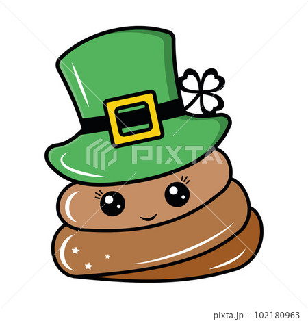 Cute Character - poop feast of St. Patrick, kawaii. Vector isolated illustration in cartoon style. The concept of the poop character 102180963