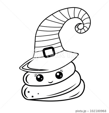 Poop for Halloween. Cute character kawaii gnome, black outline, vector isolated illustration in doodle style Poop for Halloween. Cute character kawaii gnome, black outline, vector isolated illustration in doodle style 102180968