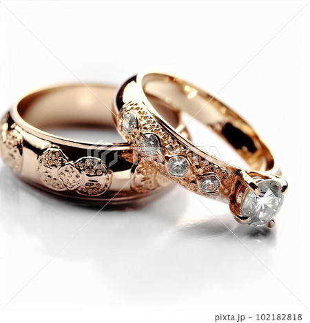 Generative ai illustration of two wedding rings in close-up 102182818