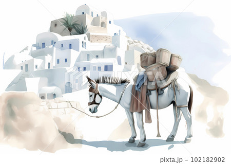 Illustration of beautiful view of Santorini, Greece Illustration of beautiful view of Santorini, Greece 102182902