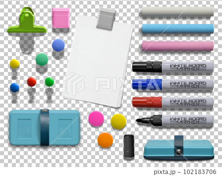 粉筆、記號筆、磁鐵等,帶陰影切口的右手套裝 粉筆、記號筆、磁鐵等,帶陰影切口的右手套裝 102183706