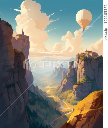 Illustration of beautiful view of Meteora, Greece Illustration of beautiful view of Meteora, Greece 102185572