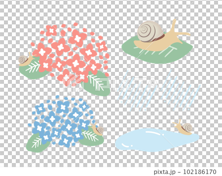 Hydrangea and snail illustration set 102186170