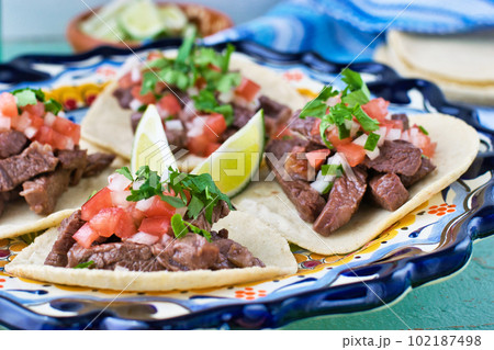 メキシコ料理の美味しいタコス メキシコ料理の美味しいタコス 102187498