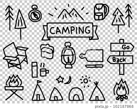 Hand-drawn camping illustration set_outline 102187868