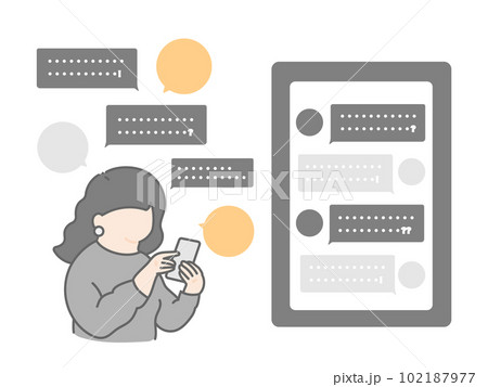 チャットボットを活用する女性のイラスト　セット 102187977