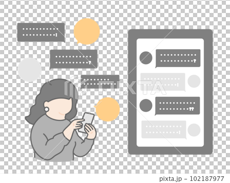 チャットボットを活用する女性のイラスト　セット 102187977