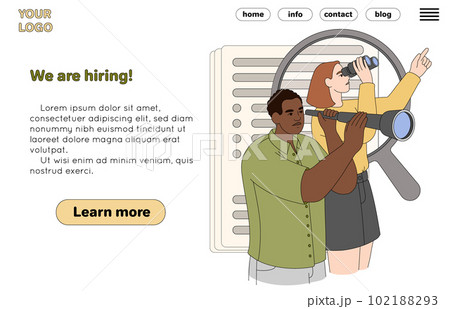 Flat hr managers with binoculars announce hiring staff 102188293