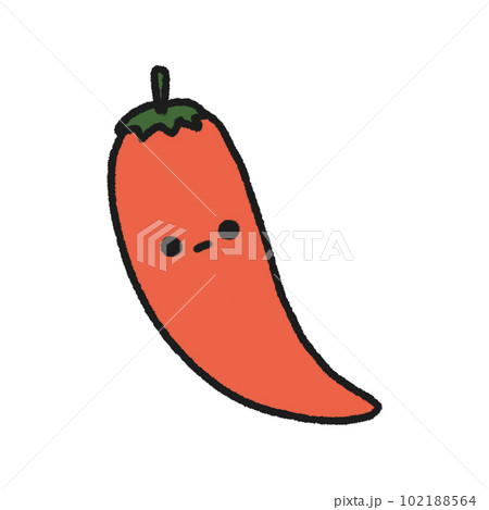 Hand-drawn Cute red chili, bitter, pepper, Cute vegetable character design in doodle style 102188564