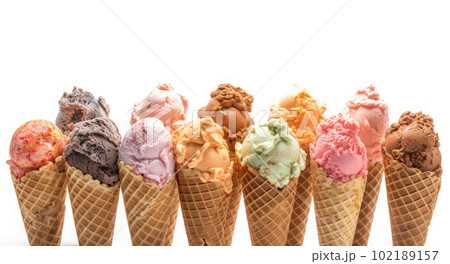 ice cream set of different flavors isolated on white background.Panorama view. Ai generative ice cream set of different flavors isolated on white background.Panorama view. Ai generative 102189157