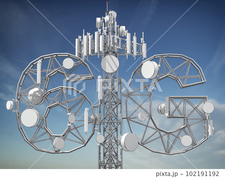 6G telecommunication tower. Antenna radio transmittors of cellular 6G. 102191192