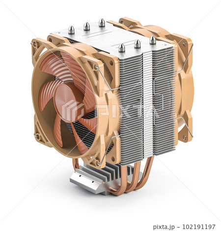 CPU cooler with heatpipes isolated on white background. 102191197