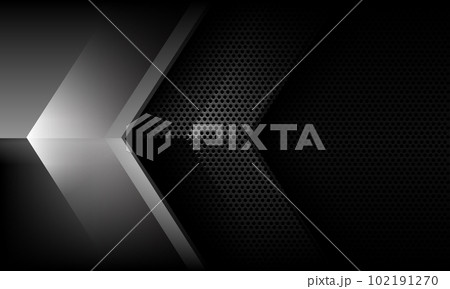 Abstract silver grey metallic arrow direction overlap on dark circle mesh pattern blank space design modern luxury futuristic background vector 102191270