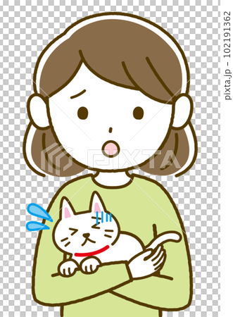A woman holding a sick cat A woman holding a sick cat 102191362