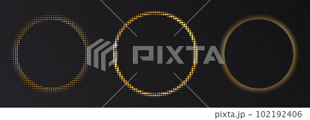Gold Halftone round frame. Golden luxury Halftone circle logo. 102192406