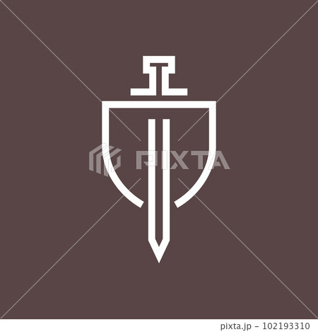 shield guard secure sword kingdom line minimal logo design vector 102193310