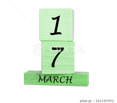 17 March, green wood calendar, Patrick day holiday isolated on white background 17 March, green wood calendar, Patrick day holiday isolated on white background 102193452