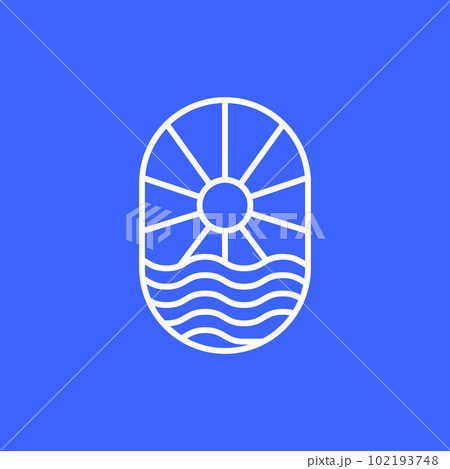 nature sea water sun sunburst line minimal badge logo design vector 102193748