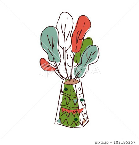 Small ficus Indoor plants isolated colorful hand draw illustration on white background Potted houseplants 102195257