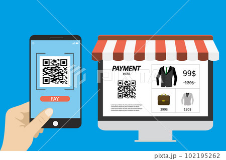 Online shopping,hand holding smart phone with qr scanner app Online shopping,hand holding smart phone with qr scanner app 102195262