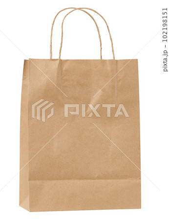 Large disposable brown kraft paper bag with handles isolated on white background, eco packaging, zero waste 102198151