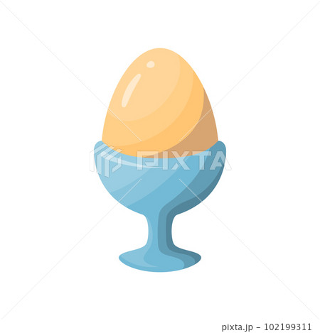 Cartoon Color Boiled Whole Chicken Egg in Cup Server Holder Concept Flat Design Style . Vector illustration Cartoon Color Boiled Whole Chicken Egg in Cup Server Holder Concept Flat Design Style . Vector illustration 102199311