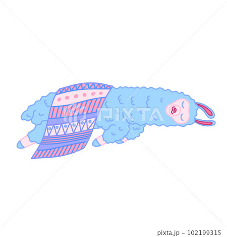 Cartoon Color Character Doodle Llama Lying Pose Flat Design Style. Vector illustration of Mascot 102199315
