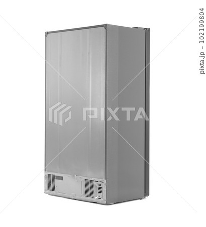 Modern stainless steel refrigerator isolated on white 102199804