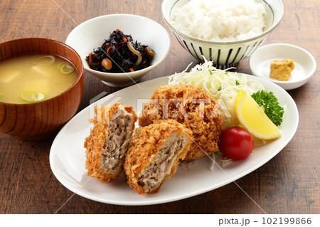 メンチカツ定食　ハイアングル 102199866