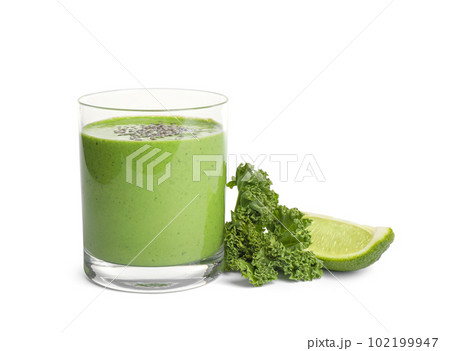 Tasty fresh kale smoothie on white background 102199947