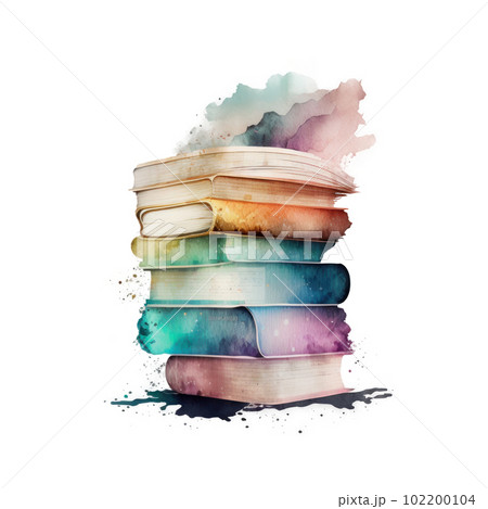 Watercolor books. Illustration AI Generative 102200104