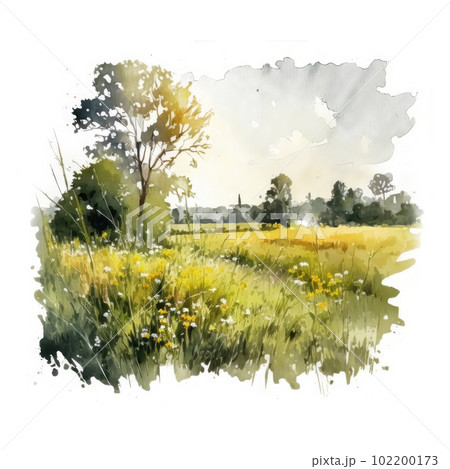 Watercolor summer meadow. Illustration AI Generative Watercolor summer meadow. Illustration AI Generative 102200173